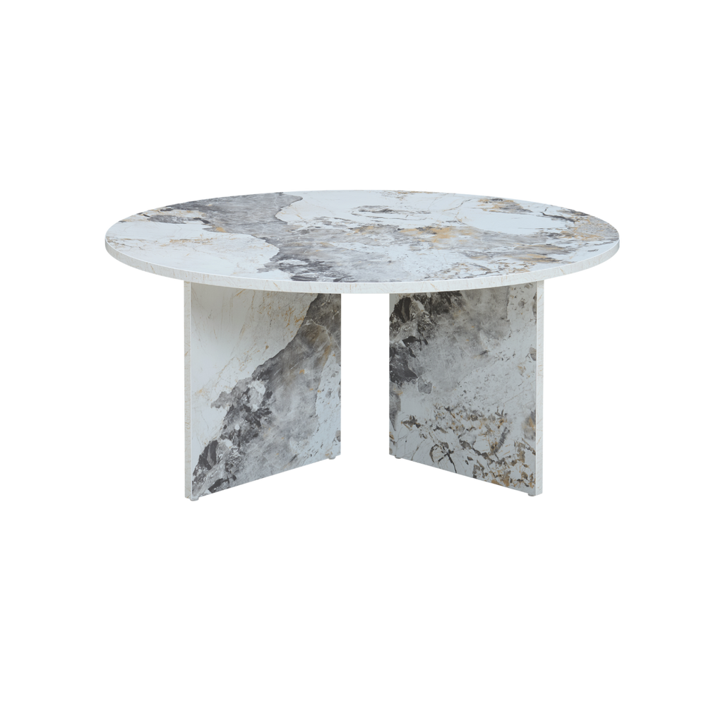 TWENTY10 DESIGNS Everyday Living Collection Aura Round Coffee Table in Pandora Marble-Effect Finish