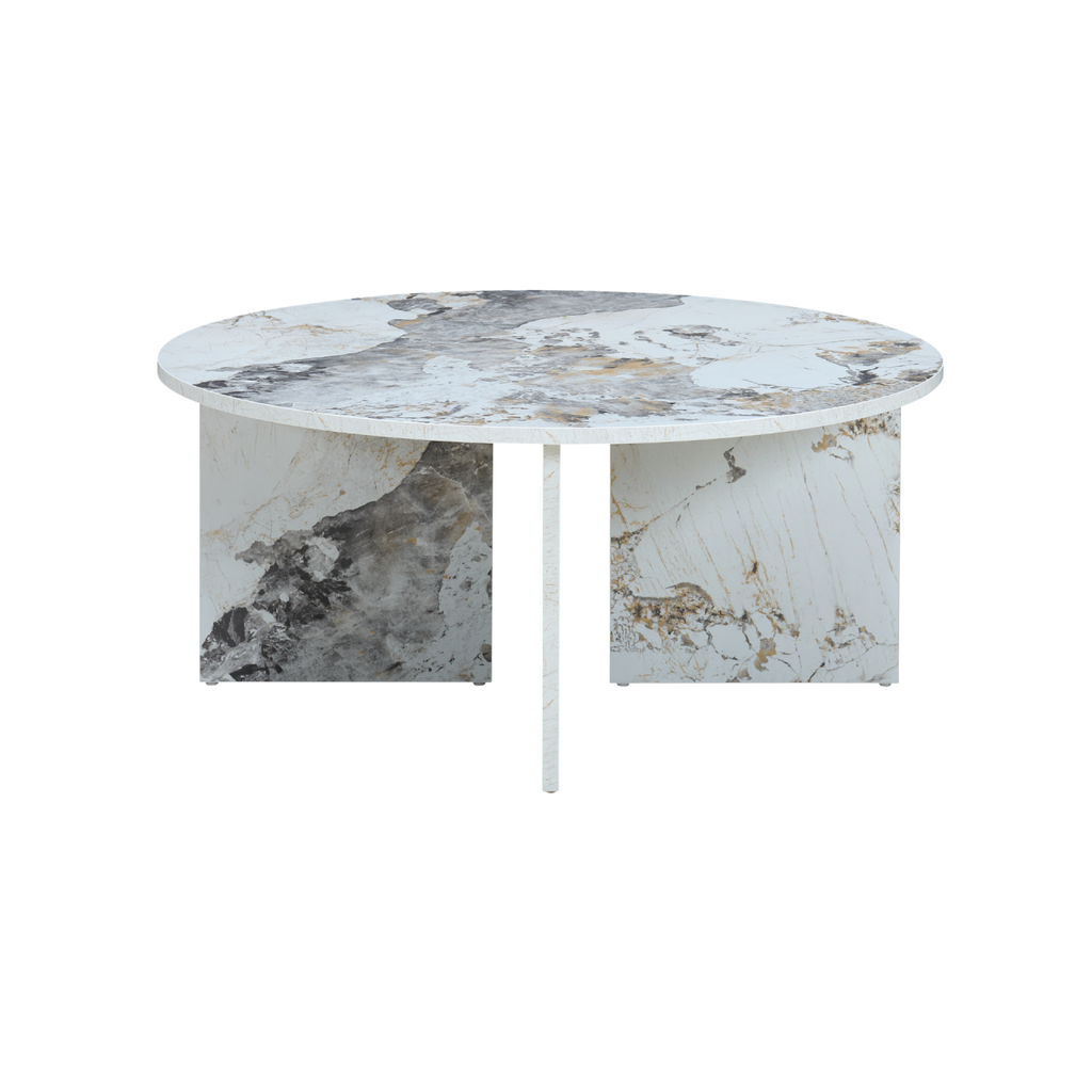 TWENTY10 DESIGNS Everyday Living Collection Aura Round Coffee Table in Pandora Marble-Effect Finish