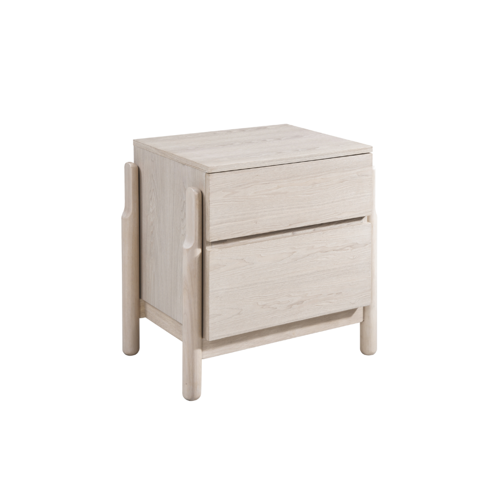 TWENTY10 DESIGNS Everyday Living Collection Whisper 2-Drawer Bedside Table/Nightstand, Eco-Friendly and Sustainable, in Rubberwood, Whitewashed Oak Finish, 57 x 40 x 59 cm