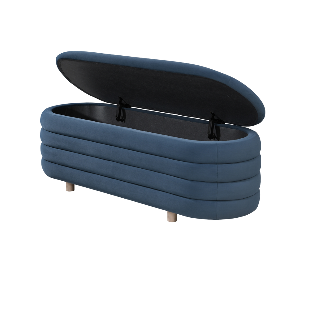 TWENTY10 Designs Everyday Living Collection Ripple Lidded Ottoman in Blue Velvet, 124 x 44.5 x 45 cm (Copy)
