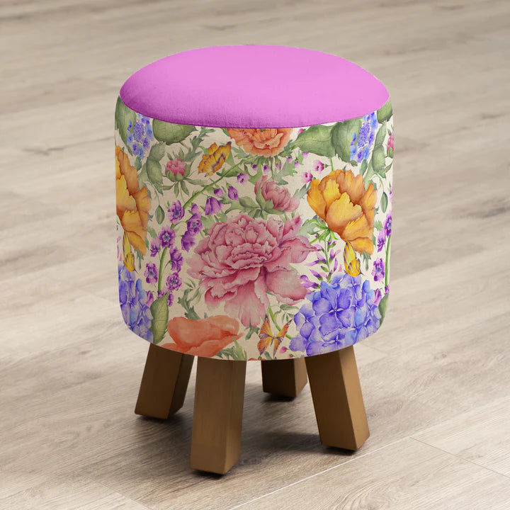 VOYAGE MAISON Idalia Monty Footstool with Spruce Legs, in Fuchsia, 42 x Ø 32 cm