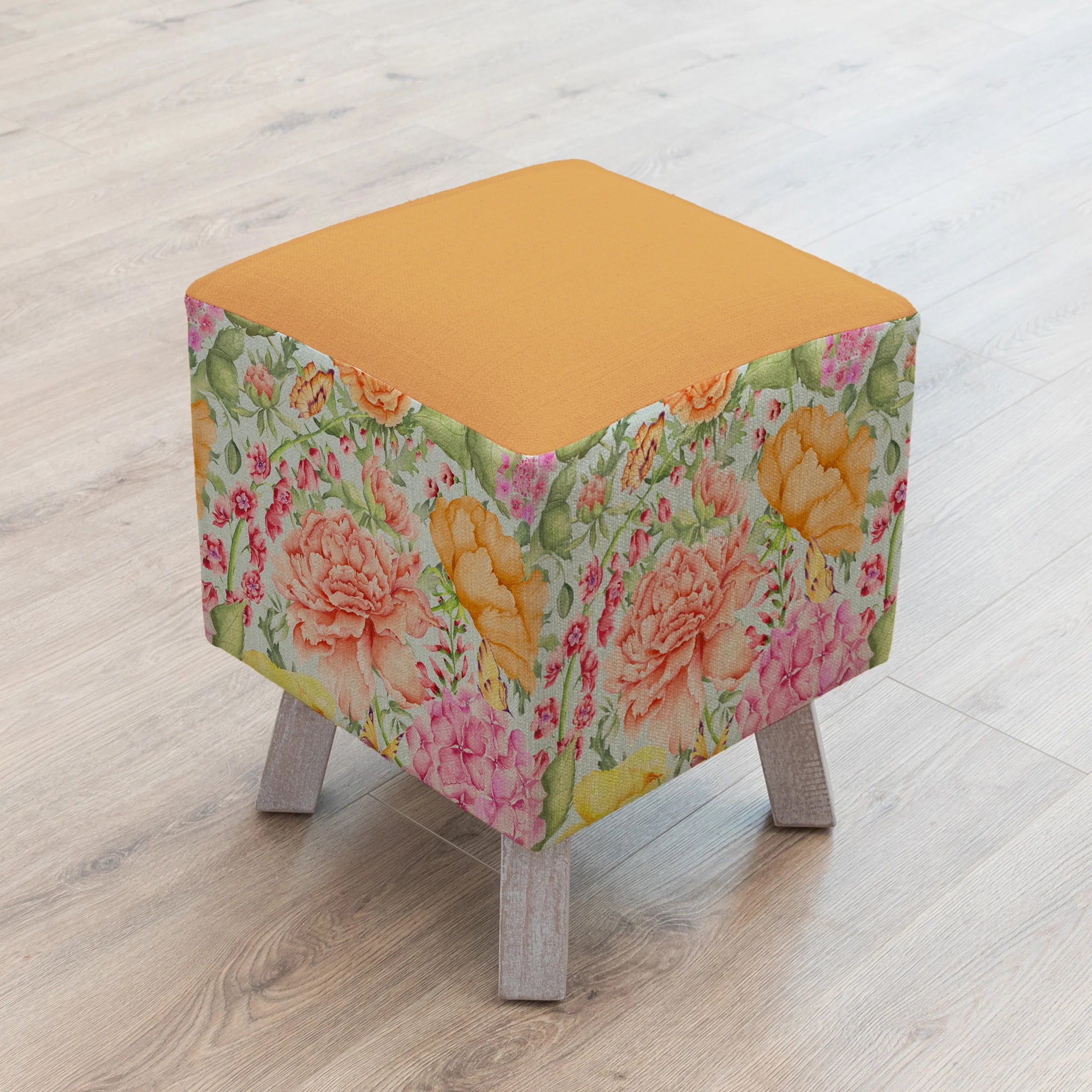 VOYAGE MAISON Idalia Toby Footstool with Spruce Legs, in Duck Egg, 45 x 34 x 34 cm