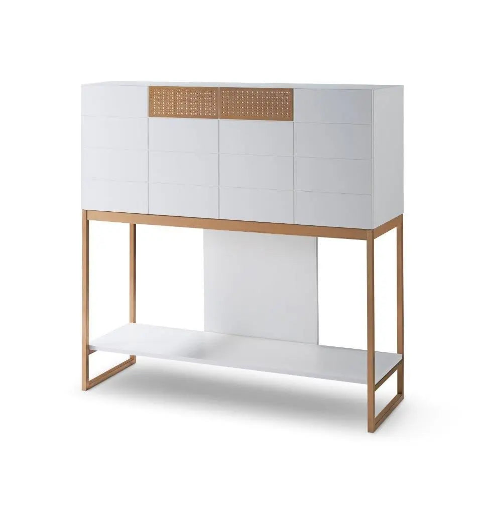 GILLMORE BRITISH DESIGN Adriana Bureau Desk, White and Bronze, 120 x 122 x 41.8 cm - Regina Luxury Interiors