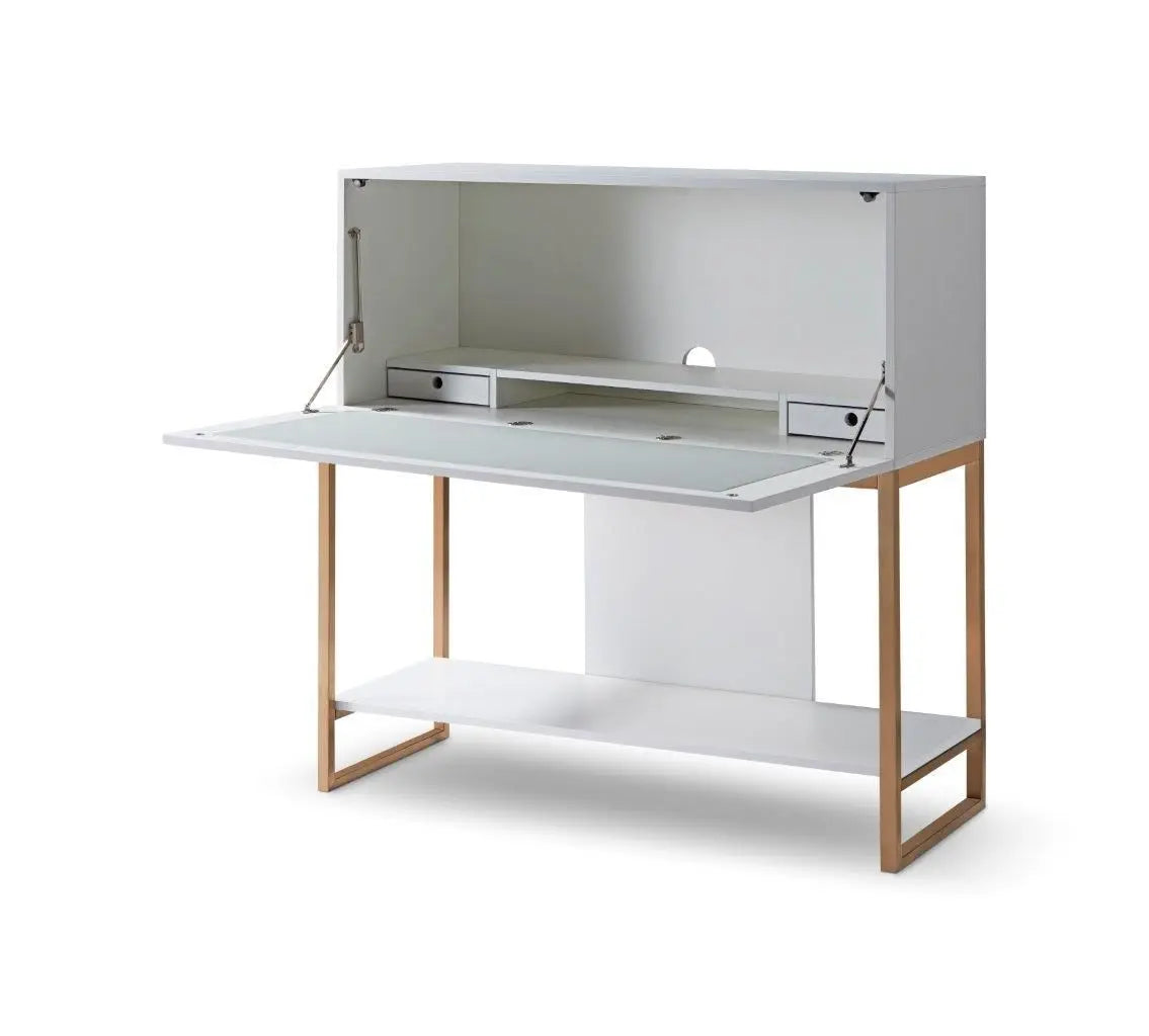 GILLMORE BRITISH DESIGN Adriana Bureau Desk, White and Bronze, 120 x 122 x 41.8 cm - Regina Luxury Interiors