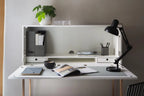 GILLMORE BRITISH DESIGN Adriana Bureau Desk, White and Bronze, 120 x 122 x 41.8 cm - Regina Luxury Interiors