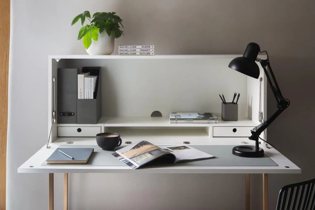 GILLMORE BRITISH DESIGN Adriana Bureau Desk, White and Bronze, 120 x 122 x 41.8 cm - Regina Luxury Interiors