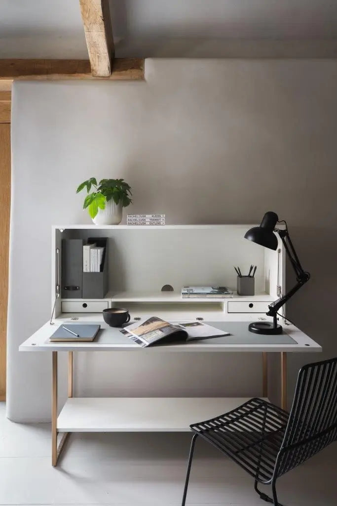 GILLMORE BRITISH DESIGN Adriana Bureau Desk, White and Bronze, 120 x 122 x 41.8 cm - Regina Luxury Interiors