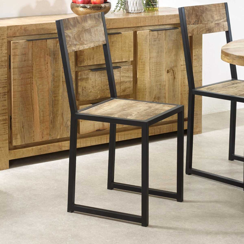 INDIAN HUB Cosmo Industrial Handcrafted Eco-Friendly Dining Chair in Reclaimed Wood and Metal, Set of 2 - Regina Luxury Interiors