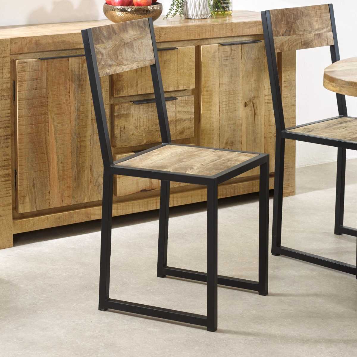 INDIAN HUB Cosmo Industrial Handcrafted Eco-Friendly Dining Chair in Reclaimed Wood and Metal, Set of 2 - Regina Luxury Interiors
