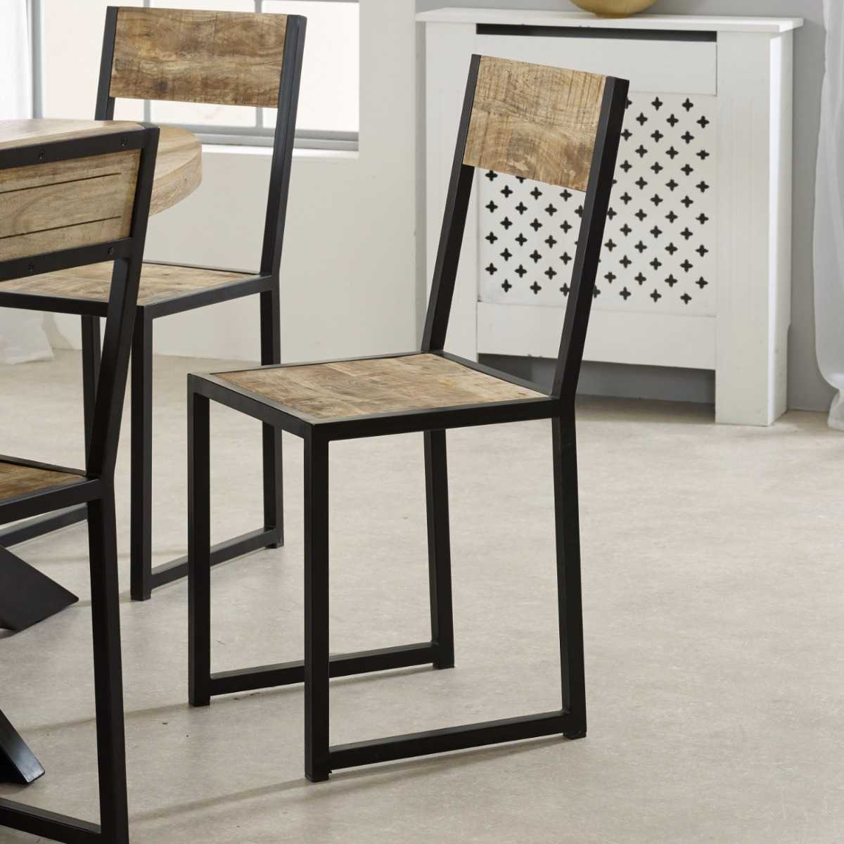 INDIAN HUB Cosmo Industrial Handcrafted Eco-Friendly Dining Chair in Reclaimed Wood and Metal, Set of 2 - Regina Luxury Interiors