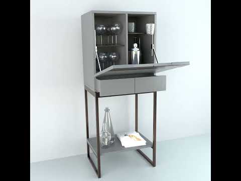 GILLMORE BRITISH DESIGN Adriana Drinks Cabinet, Dark Chrome & Grey