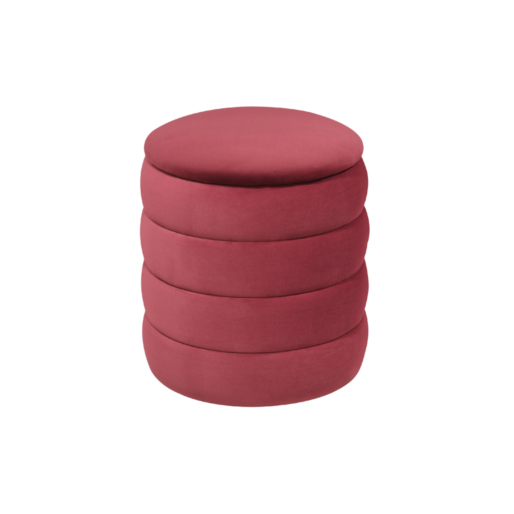 TWENTY10 DESIGNS Everyday Living Collection Eco-Friendly Ripple Round Stool, Burgundy Velvet, Ø 44 x H 48 cm