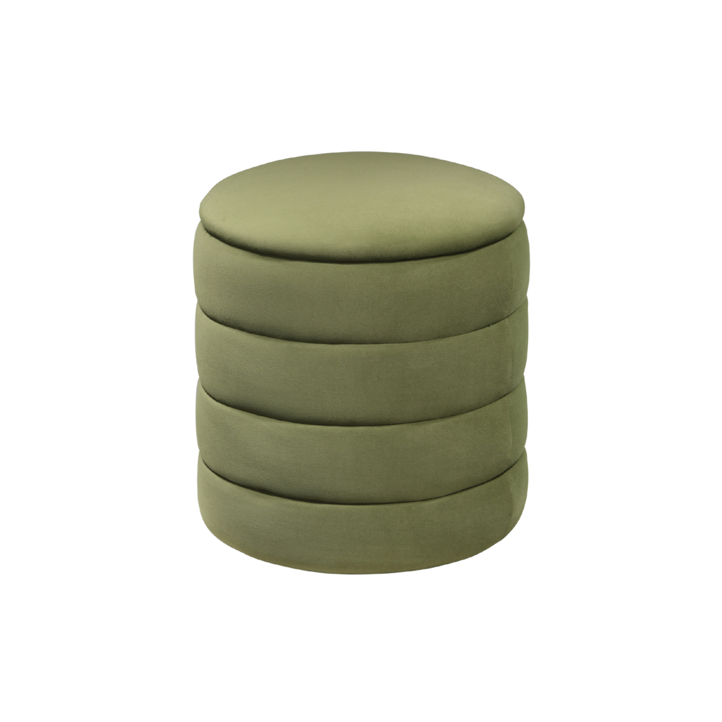 TWENTY10 DESIGNS Everyday Living Collection Eco-Friendly Ripple Round Stool, Olive Green Velvet, Ø 44 x H 48 cm